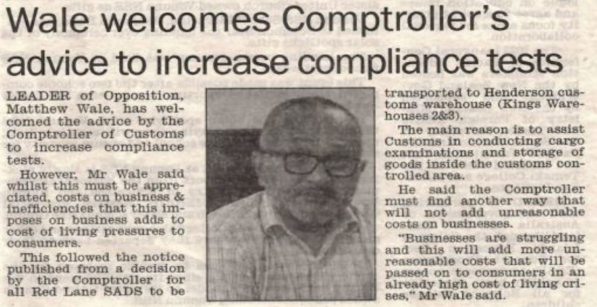 Comptroller response to article Wale welcomes Comptroller's advice to increase compliance test